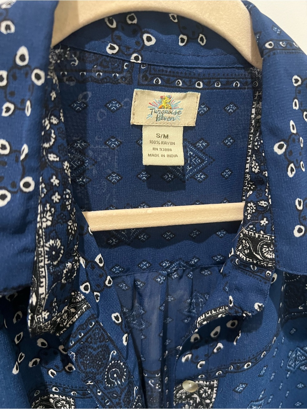 Blue Patterned Sheer Button-Up Tunic - Picture 2 of 4